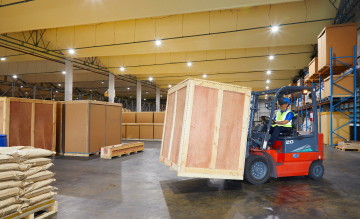 Wooden crates moving in SG Sagawa warehouse