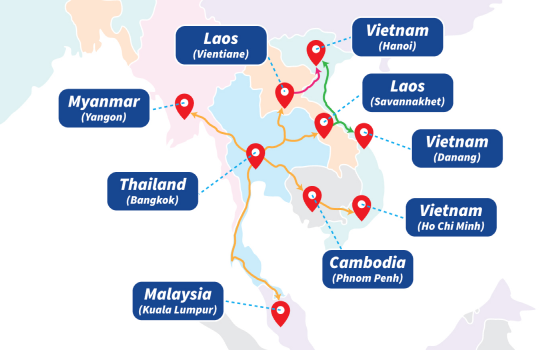 แผนที่เส้นทางการขนส่งสินค้าข้ามแดน